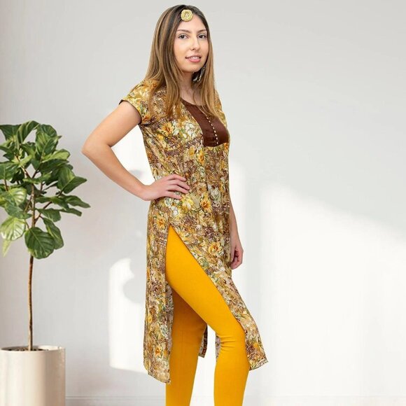 Brown and Cream Knee-Length Kurta | Muvvas Boutique - Picture 2 of 3